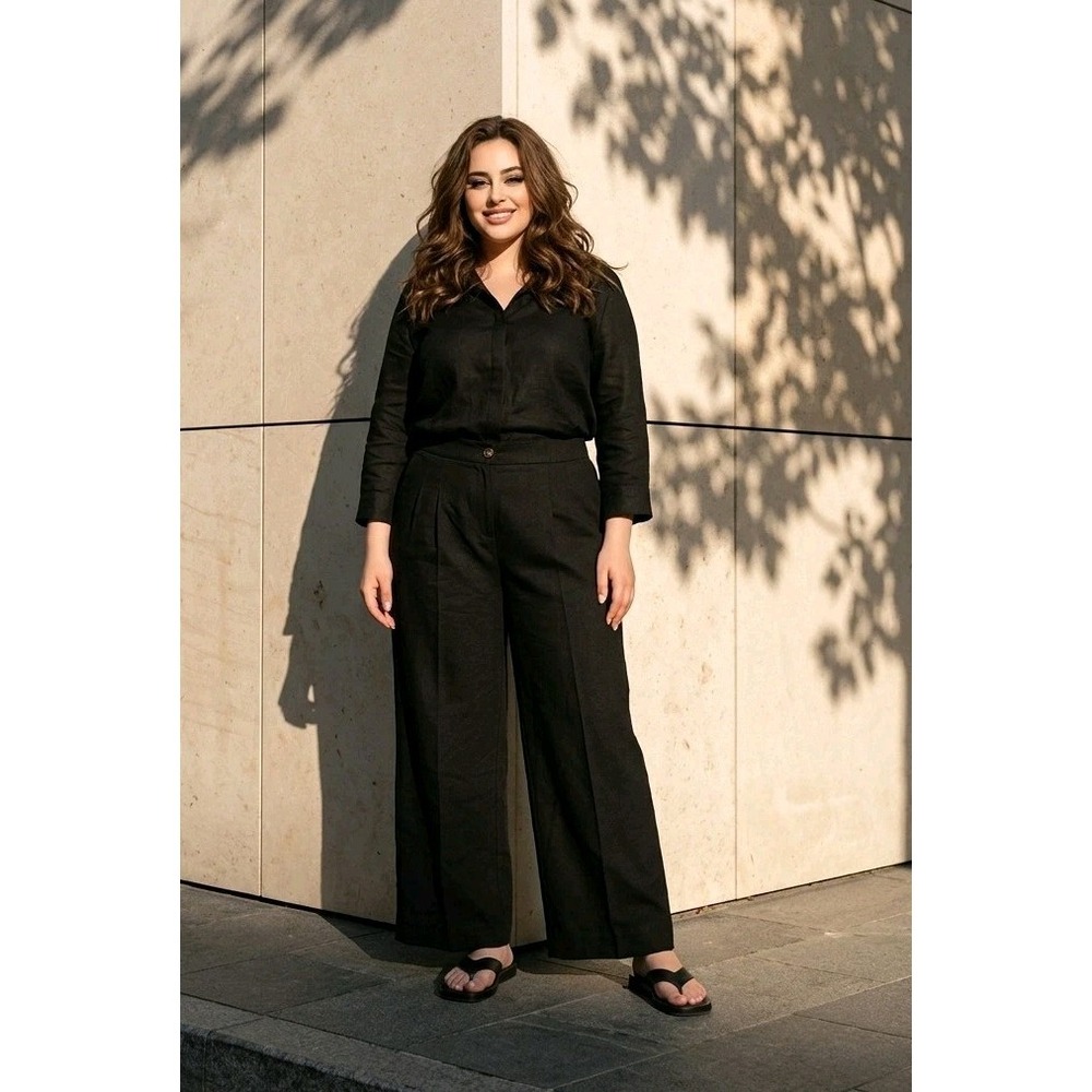 Chico's SZ 1.5/12 Black Straight Wide Leg Crop Hi Rise Trouser